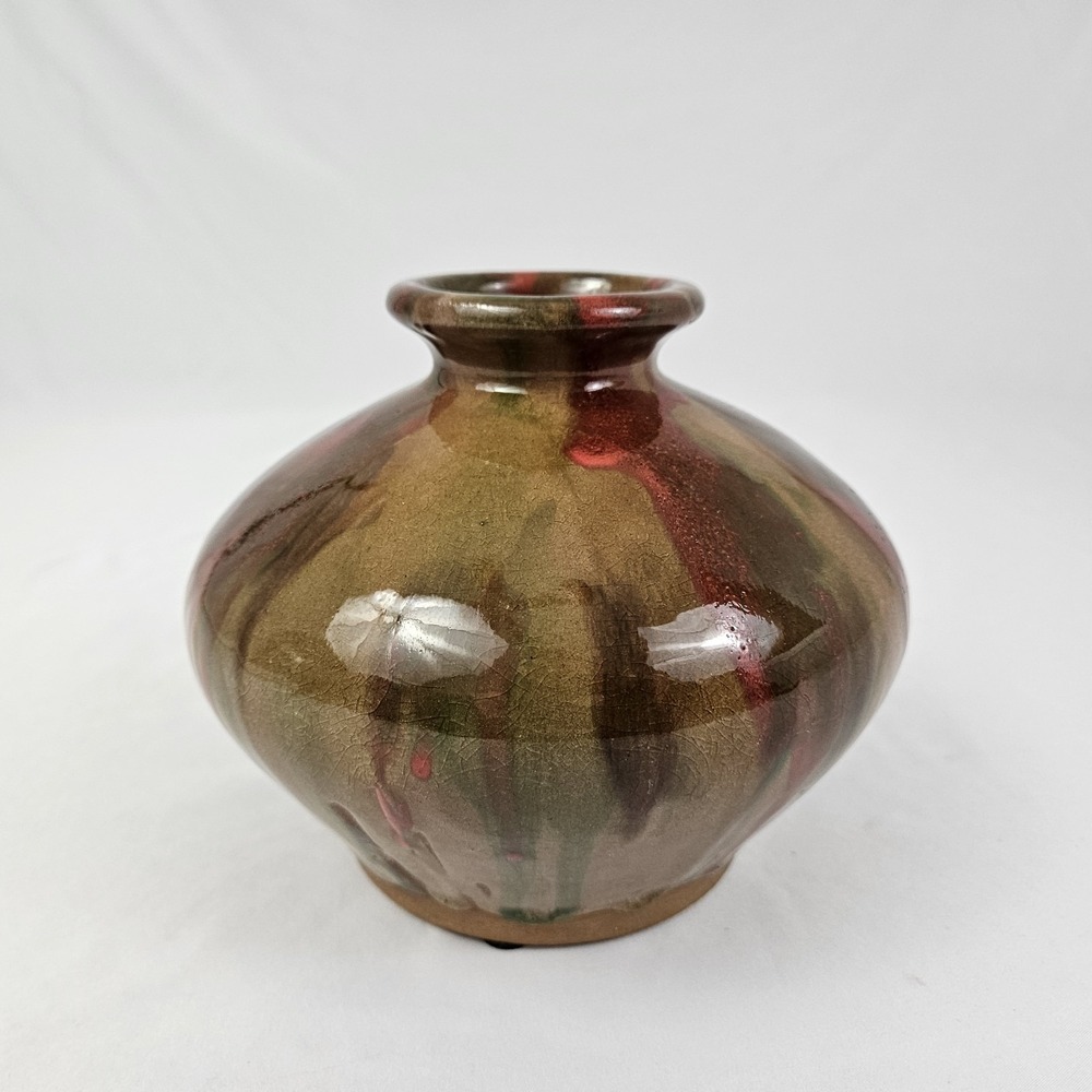 MCM Terracotta Drip Glaze Vase 60's Studio Pottery Vintage Boho Minimalist
